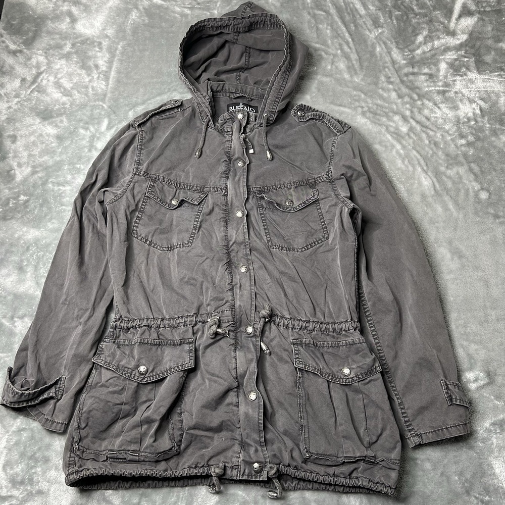 Buffalo David Bitton Jacket Women Size Medium Hooded Grey Utility Pockets
